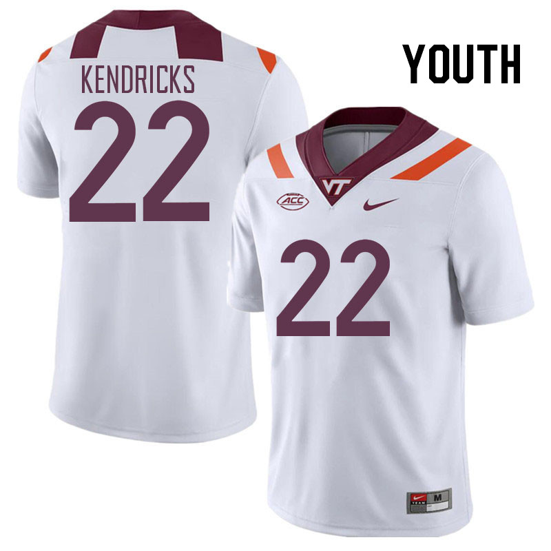 Youth #22 Mario Kendricks Virginia Tech Hokies College Football Jerseys Stitched Sale-White
